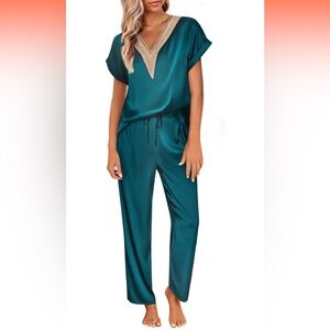 Satin teal pajamas set